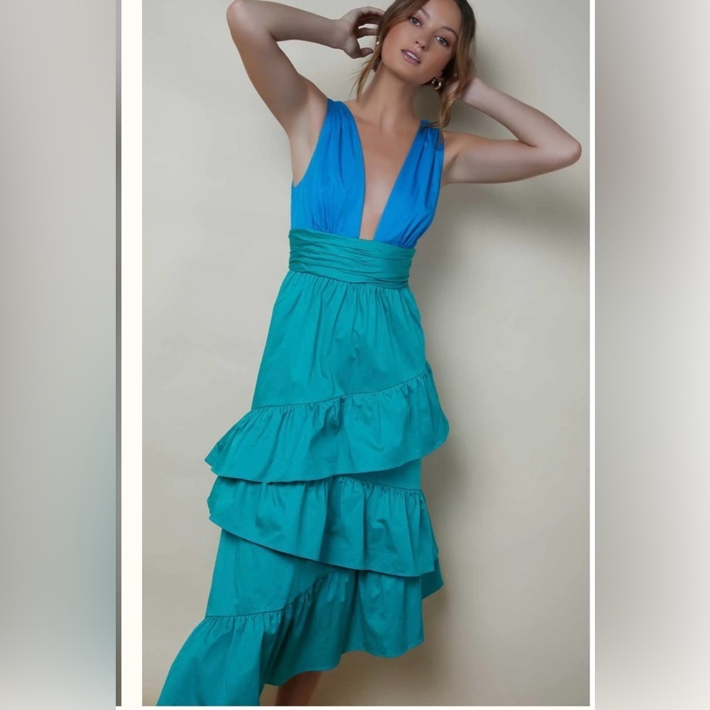 Hutch Misha Blue and Teal Ruffle Dress Sz 8